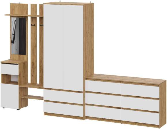 Прихожая Денвер, Дуб Золотой, Белый. Комплект 4