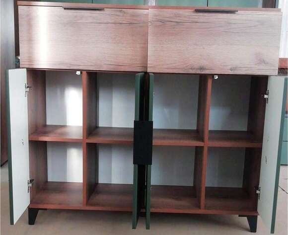 Харди комод высокий Дуб Делано Темный / Супермат Джелато