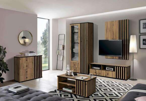 Тумба под ТВ Либерти 51.06 (опора h20) Дуб вотан/Черный Тумба под ТВ Либерти 51.06 (опора h20) Дуб вотан/Черный