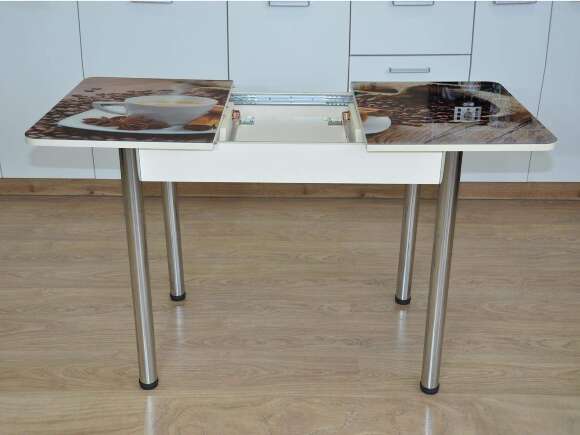 Нью йорк фотопечать стол обеденный раздвижной / чашка кофе/дуб молочный/хром