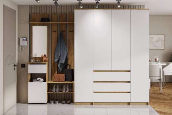 Прихожая Денвер, Дуб Золотой, Белый. Комплект 5