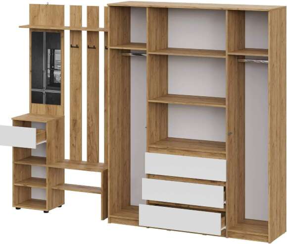 Прихожая Денвер, Дуб Золотой, Белый. Комплект 5