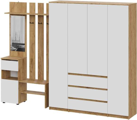 Прихожая Денвер, Дуб Золотой, Белый. Комплект 5