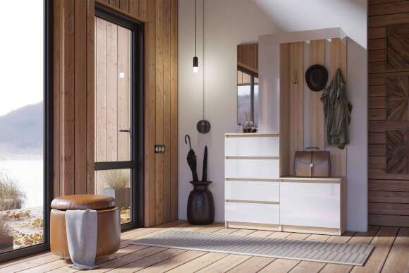 Прихожая Челси белый глянец холодный / дуб сонома