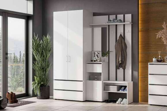 Вешалка с зеркалом Токио (Арника) Белый текстурный