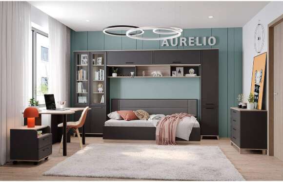 Спальня детская Аурелио. Комплект 2, Антрацит, Блеквуд сатиновый Спальня детская Аурелио. Комплект 2, Антрацит, Блеквуд сатиновый