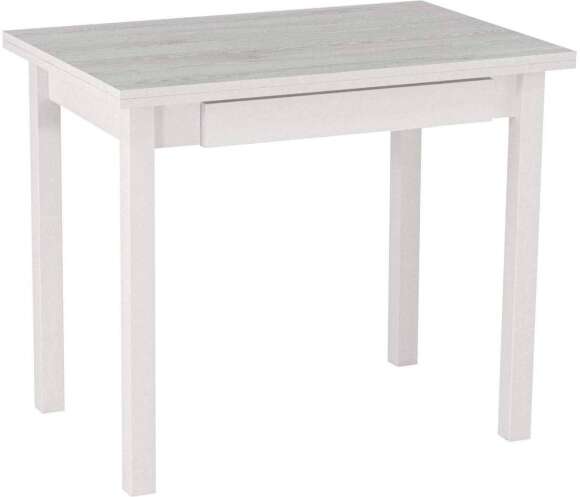 Стол обеденный раскладной с ящиком белый / сосна белая