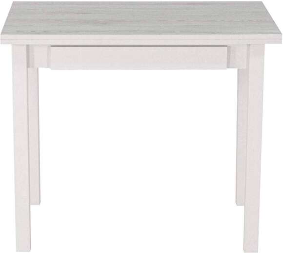 Стол обеденный раскладной с ящиком белый / сосна белая