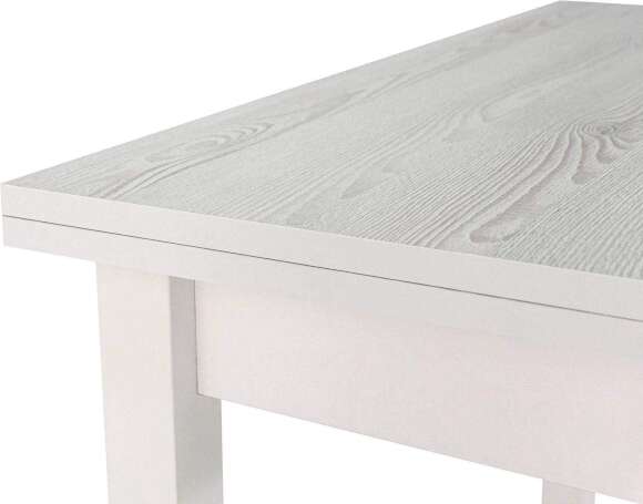 Стол обеденный раскладной с ящиком белый / сосна белая