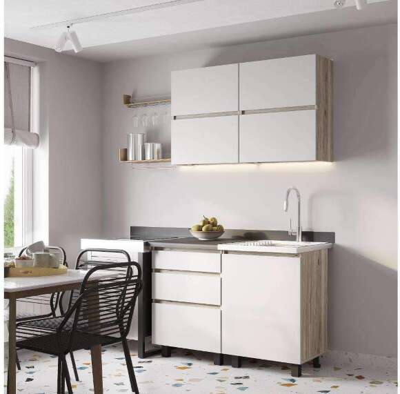 Шкаф со столешницей Берген Лайт 6с3, Дуб смоки, Кашемир