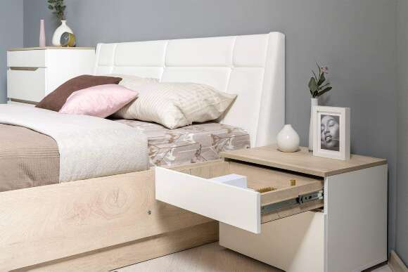 Тумба прикроватная Муссон 16.03, Белый шагрень, Дуб эндгрейн