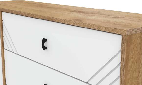 Комод 3 ящика Байкал (со створкой), Дуб Золотой, Белый матовый