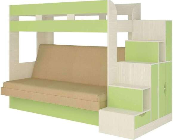 Карамель 75-01 Кровать-чердак Зеленый / Бодега светлый / Велюр Бежевый Карамель 75-01 Кровать-чердак Зеленый / Бодега светлый / Велюр Бежевый