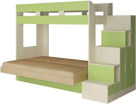 Карамель 75-01 Кровать-чердак Зеленый / Бодега светлый / Велюр Бежевый Карамель 75-01 Кровать-чердак Зеленый / Бодега светлый / Велюр Бежевый