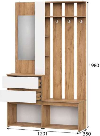 Некст 1 вешалка с зеркалом / Дуб золотой/Белый