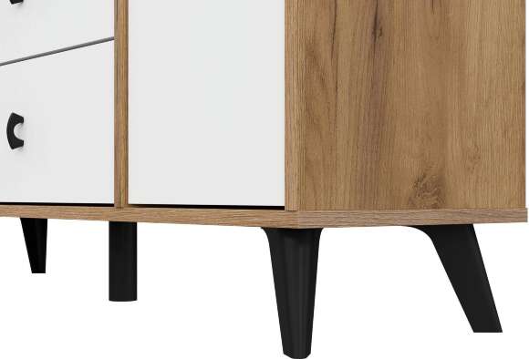 Комод 3 ящика двухстворчатый Байкал, Дуб Золотой, Белый матовый