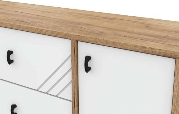 Комод 3 ящика двухстворчатый Байкал, Дуб Золотой, Белый матовый