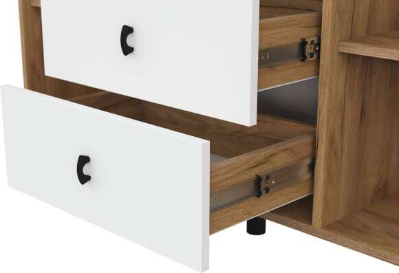 Комод 3 ящика двухстворчатый Байкал, Дуб Золотой, Белый матовый