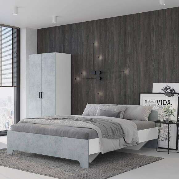 Кровать 160х200 с подъемным механизмом Victor, белый/бетон