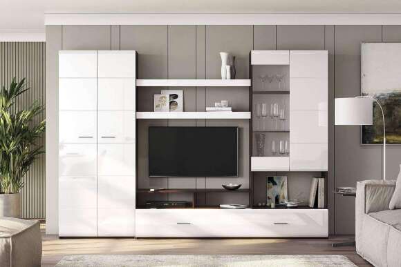 Стенка в гостиную МГС 7, венге/белый глянец