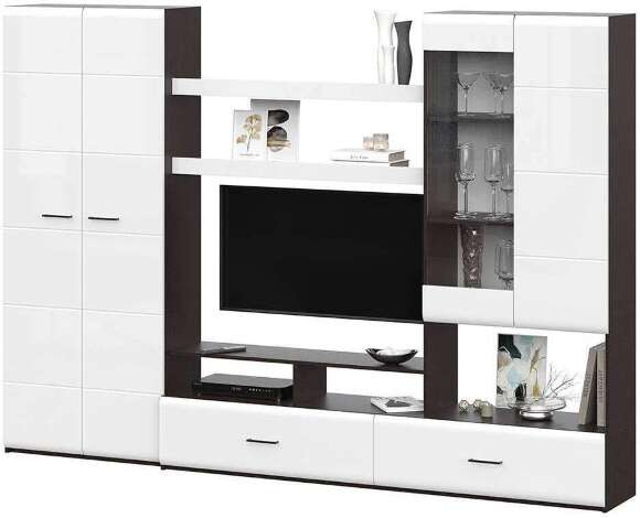 Стенка в гостиную МГС 7, венге/белый глянец