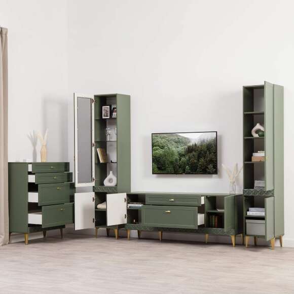 Гостиная Марион-1 Дымчатый зеленый / Олива шагрень Гостиная Марион-1 Дымчатый зеленый / Олива шагрень