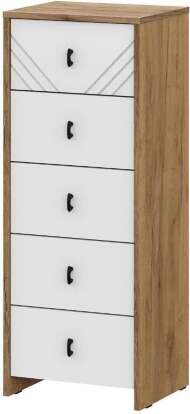 Комод 5 ящиков Байкал, Дуб золотой, Белый матовый