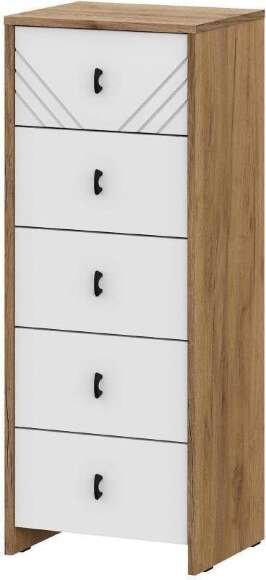Комод 5 ящиков Байкал, Дуб золотой, Белый матовый