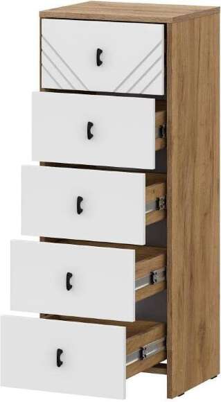 Комод 5 ящиков Байкал, Дуб золотой, Белый матовый