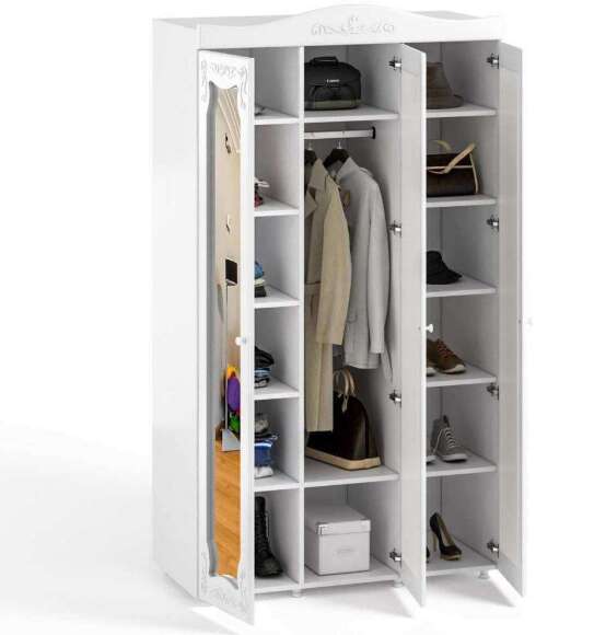 Шкаф 3-х дверный с зеркалами Италия ИТ-55 белое дерево