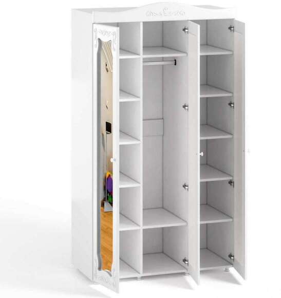 Шкаф 3-х дверный с зеркалами Италия ИТ-55 белое дерево