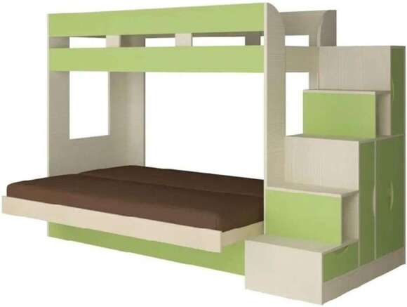 Карамель 75-01 Кровать-чердак Зеленый / Бодега светлый / Велюр Коричневый