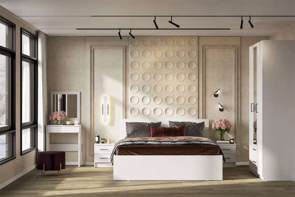 Кровать двойная с ящиками Бали, Белый шагрень Кровать двойная с ящиками Бали, Белый шагрень