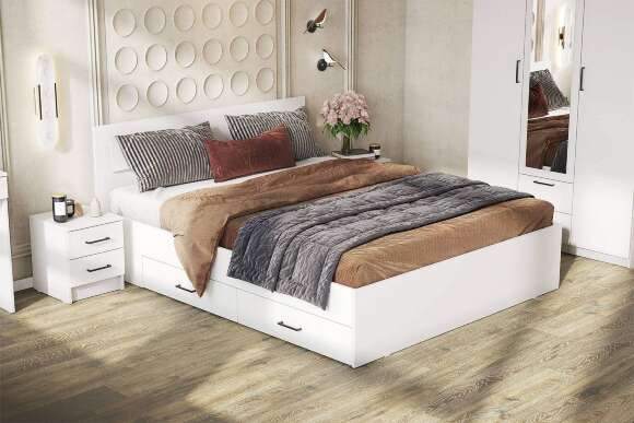 Кровать двойная с ящиками Бали, Белый шагрень Кровать двойная с ящиками Бали, Белый шагрень