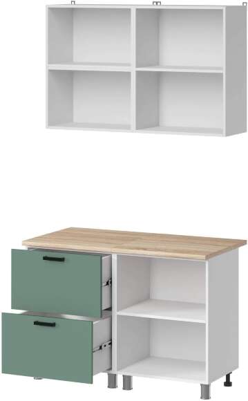 МК Аленушка 1,2м с ящ. Орешник Матовая Мята,скоба черный,сонома (без столешницы)