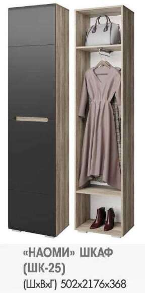 Шкаф-пенал с выдвижной вешалкой ШК-25 Наоми (БТС) Графит
