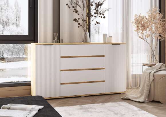 Марвэл Комод 2 двери 4 ящика (1600) (Браш Вайт, Дуб Крафт) Марвэл Комод 2 двери 4 ящика (1600) (Браш Вайт, Дуб Крафт)