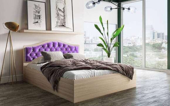Кровать с настилом ЛДСП Дели 160х200, дуб молочный/сирень