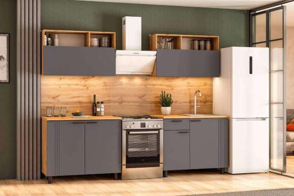 Кухонный гарнитур Монако 2м Дуб Золотой, Графит