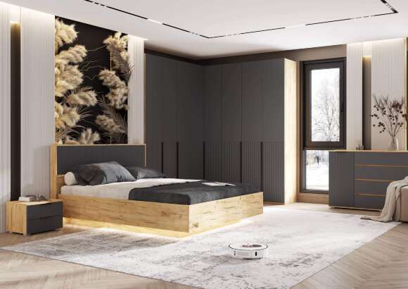 Марвэл Комод 2 двери 4 ящика (1600) (Браш Графит, Дуб Крафт) Марвэл Комод 2 двери 4 ящика (1600) (Браш Графит, Дуб Крафт)