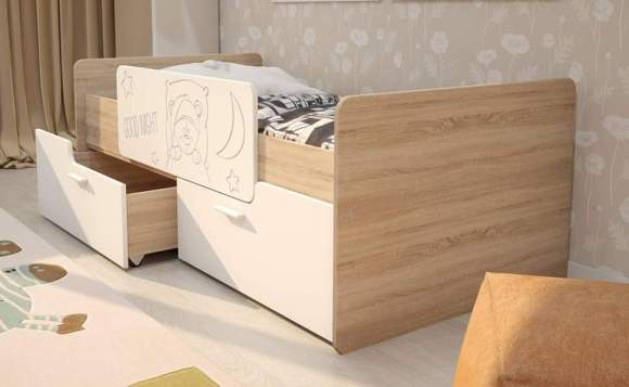 Кровать 80х160 Умка с бортиком и ящиками (Дуб Сонома)