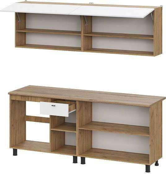 Кухонный гарнитур Монако 2м, Дуб Золотой;Белый матовый;Дуб Вотан