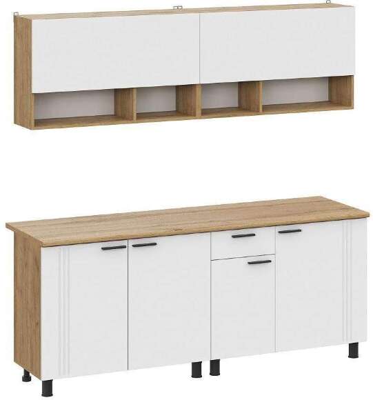 Кухонный гарнитур Монако 2м, Дуб Золотой;Белый матовый;Дуб Вотан