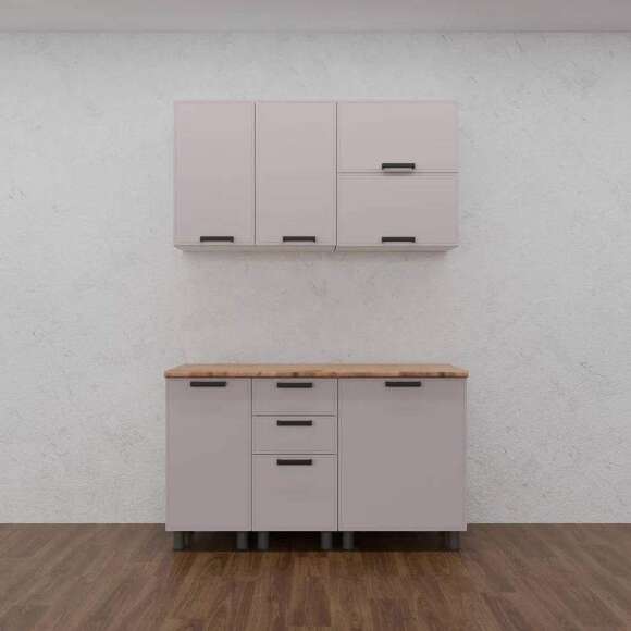 Кухня Аленушка 1,4м с ящ. Магнолия Кашемир,скоба черный,черный Кухня Аленушка 1,4м с ящ. Магнолия Кашемир,скоба черный,черный