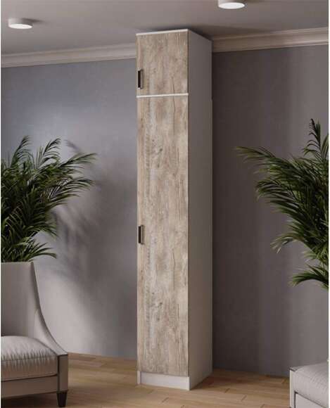 Пенал с антресолью Лагуна 40 см, белый/дуб юкон Пенал с антресолью Лагуна 40 см, белый/дуб юкон