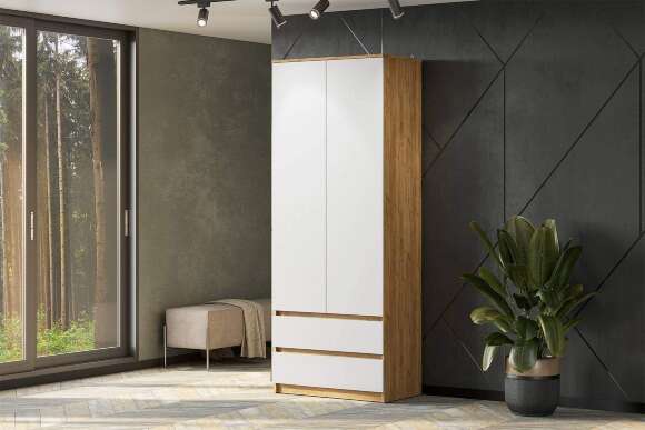 Шкаф для одежды и белья Денвер, Дуб золотой, Белый