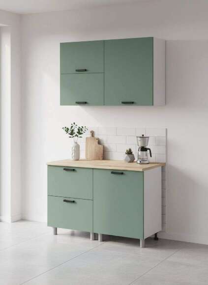 МК Аленушка 1,2м с ящ.в 2 Орешник Матовая Мята,скоба черный,сонома (без столешницы)