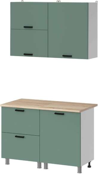 МК Аленушка 1,2м с ящ.в 2 Орешник Матовая Мята,скоба черный,сонома (без столешницы)