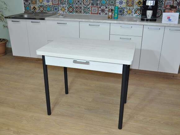 Симпл стол обеденный раскладной с ящиком / бетон белый/черный