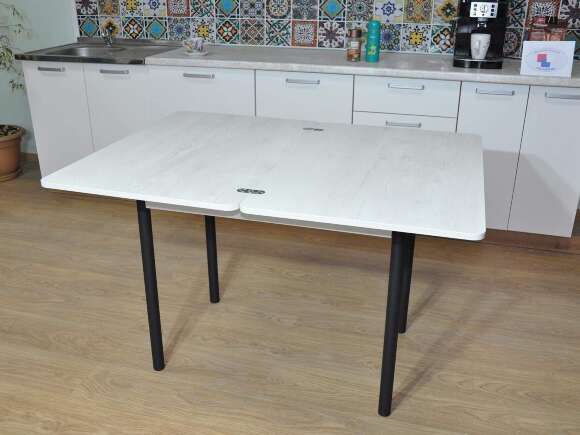 Симпл стол обеденный раскладной с ящиком / бетон белый/черный